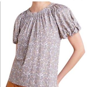 ✨ANTHROPOLOGIE MAEVE 100% linen animal print puff sleeve top
